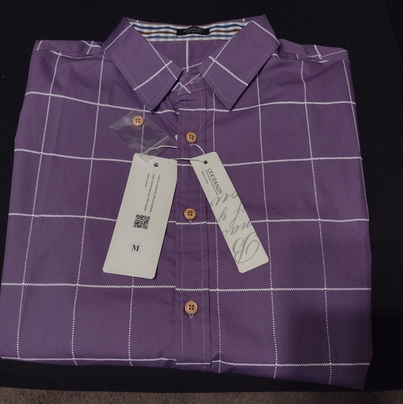 Coofandy Long Sleeve Purple & White Checkered, Orange Button Down Shirt, M. NWT. - Picture 9 of 12